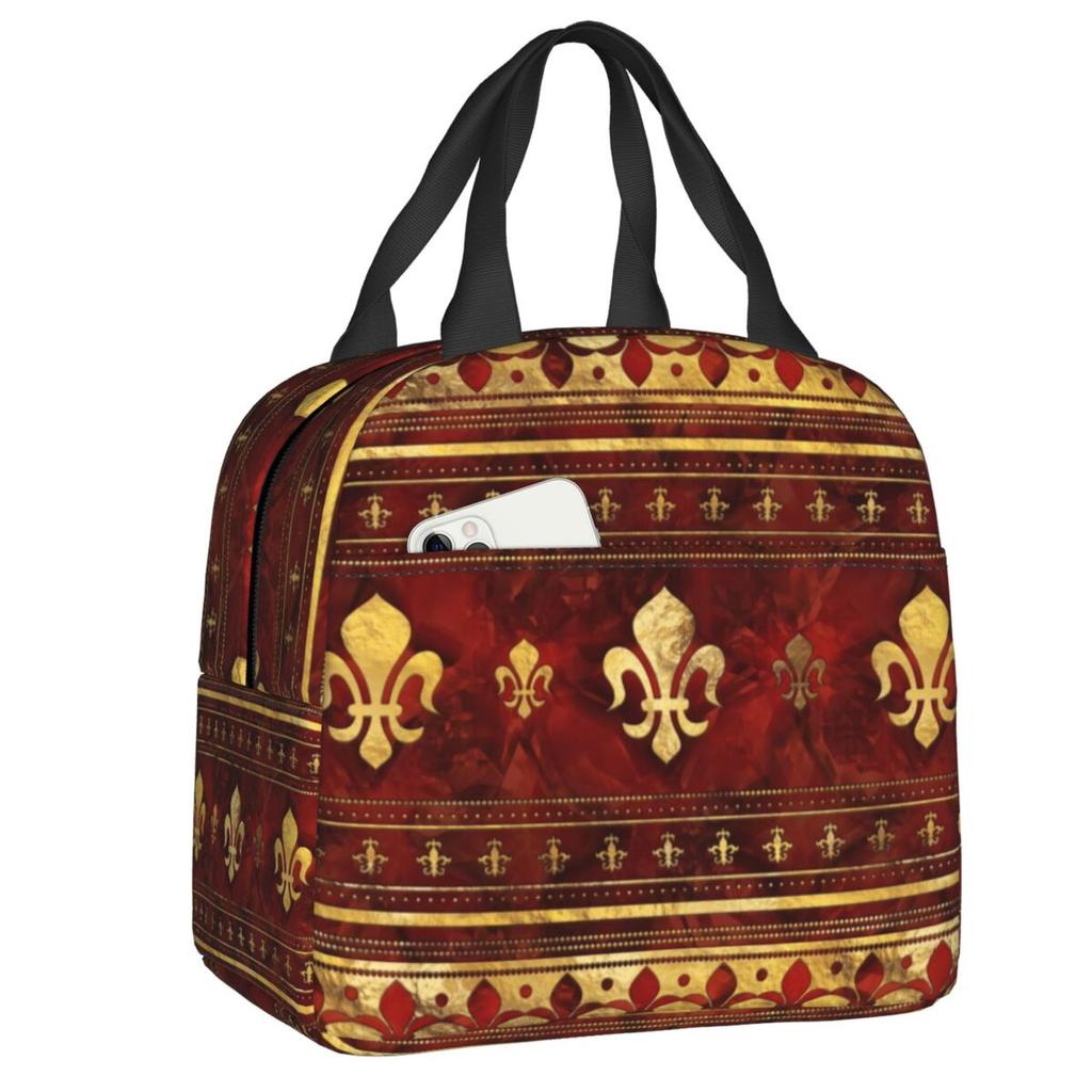 Custom Fleur-De-Lys Gold And Royal Blue Lunch Bag Men Women Cooler Thermal Insulated Lunch Box for Children School