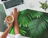 Protective Mat for Countertop for Company Office Palm Leaves Background 120X60 Cm