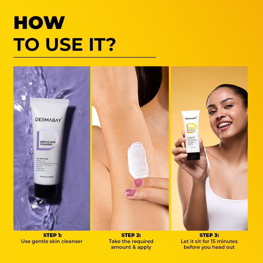 Dermabay Sunscreen SPF 50 PA++++, Light, No white-cast Broad Spectrum & Blue Light Protection for Oily, Dry, Acne-prone Skin, Non-Comedogenic - 75ml