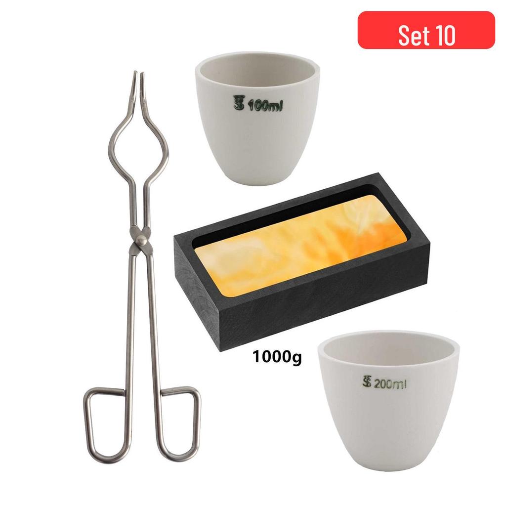 Jewelry Accessory Set: Gold Melting Crucible, Tongs, Firebrick, Graphite Rod, Oil Pan, Gold Beating Tools, Stainless Steel