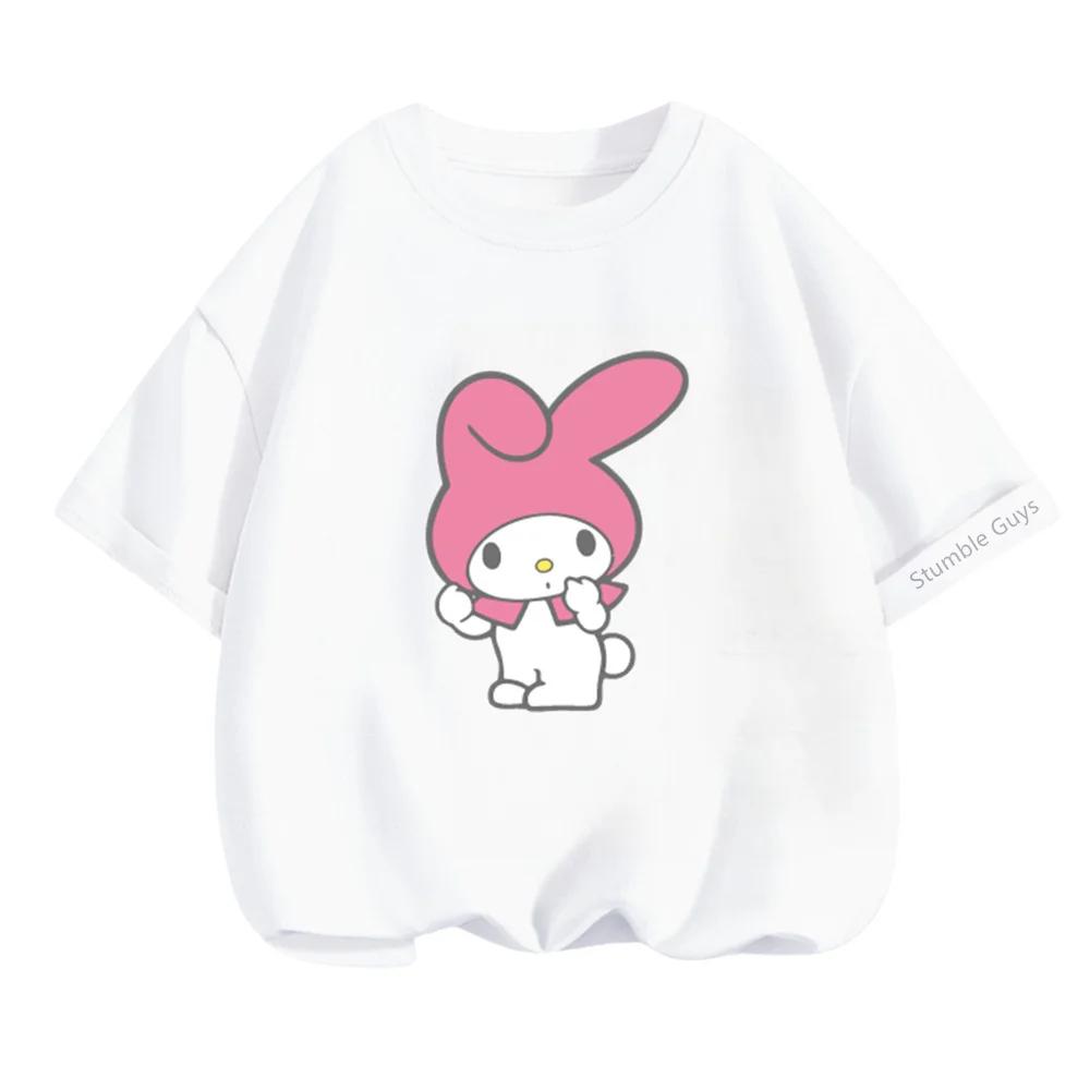Kawaii My Melody Sanrio Short Sleeve T-shirt 3-14Y Kids Summer Casual Tops Boys Clothes Girls
