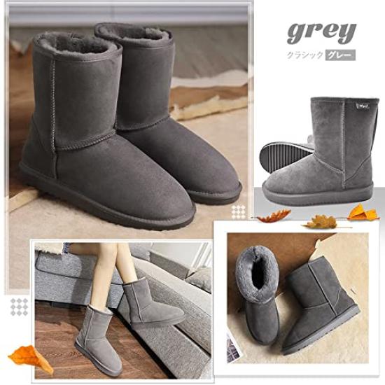N Gaji Sheepskin Genuine Cowhide and Sheep Long Boots with Warm Fur Fluffy Waterproof and Size A22 Women's Boots, Fur, Lining, Non-Slip Sole, (Gray,