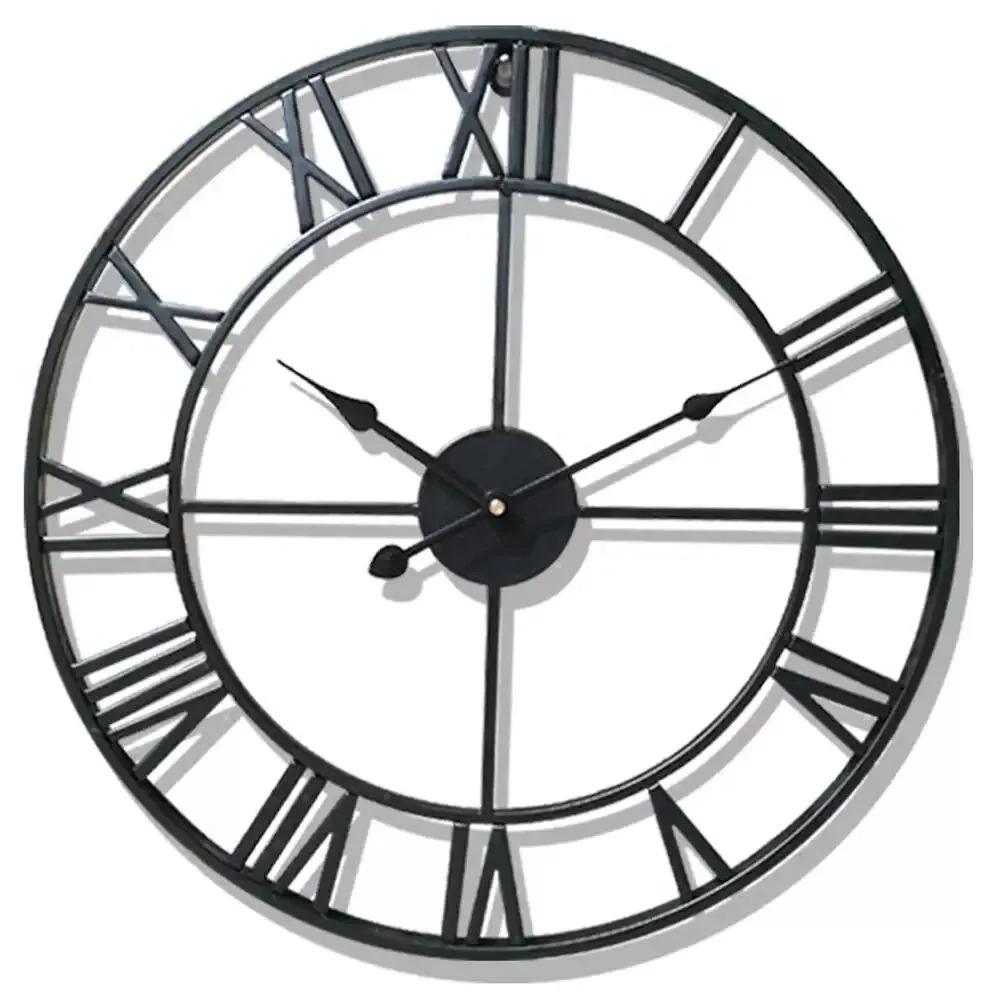 40CM 3D Large Wall Clocks Roman Numerals Retro Round Metal Iron Accurate Silent Nordic Hanging Ornament Living Room Decoration.
