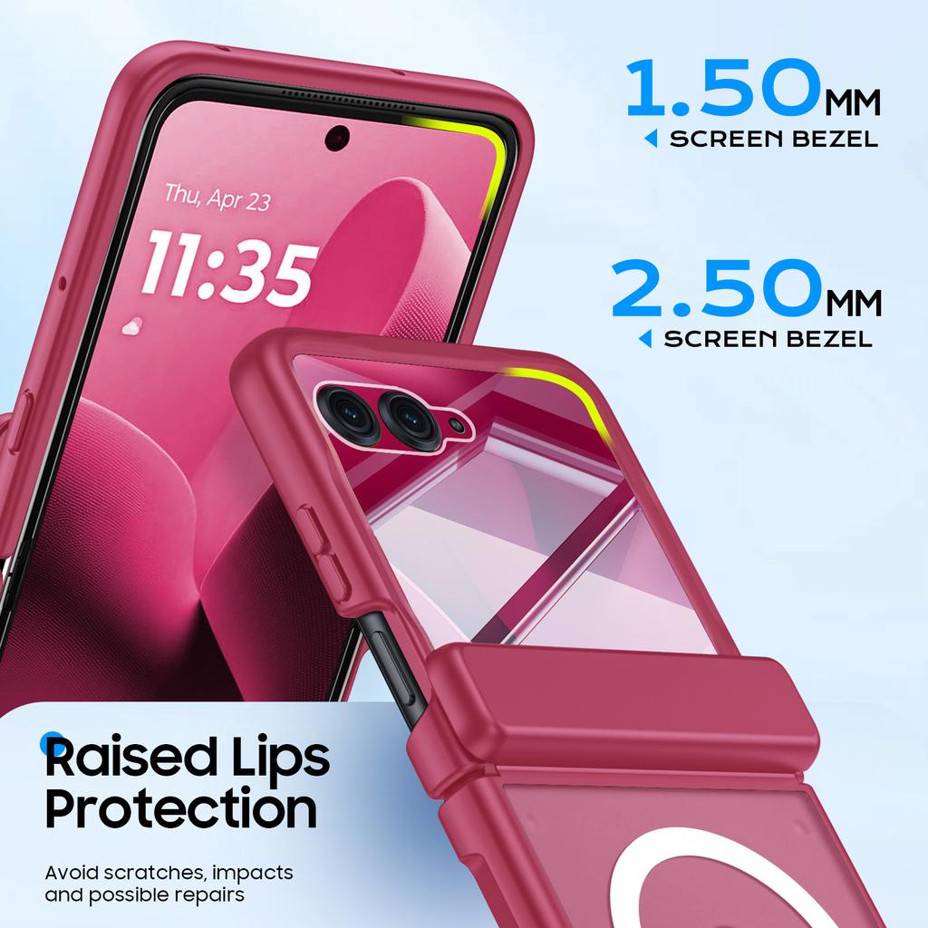 For Motorola Razr Ultra 2025 / Razr Ultra 2026 Magnetic Power,Slim Design,Screen Protector,Hinge Protection,Matte Shockproof Phone Case-Rose Red