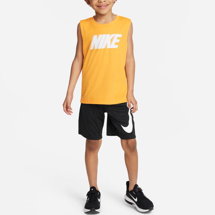 Nike Performance Swoosh Dri-Fit Logo Printed Color Block Straight Leg Kids Shorts Kids Shorts Black FQ3633-010