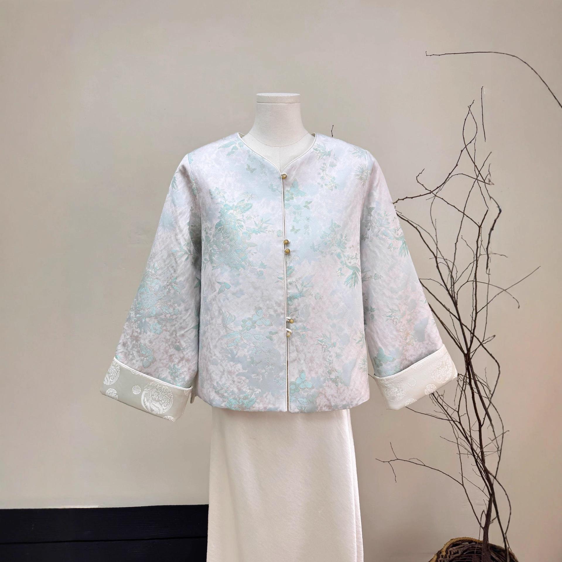 

Spring 2026 Women s Chinese Jacquard Jacket: Elegant, Noble, Slimming, Round Neck M [Recommended 90-105kg] светло-зеленый