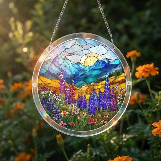 Acrylic Jigsaw Puzzle Suncatcher Kit, Stained Glass Style DIY Window Hanging Ornament for Home Decor, Gift for Women Men Mom