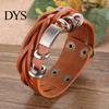 Men Vintage Braided Faux Leather Stainless Steel Cuff Bangle Bracelet Wristband