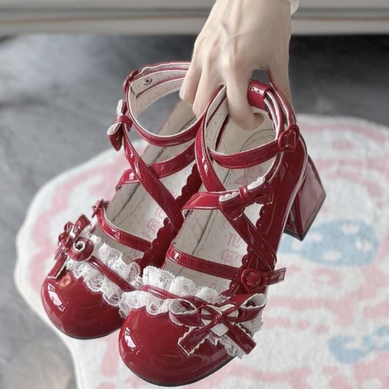 Women Lolita Shoes 2025New Mary Jane Shoes Cute Bow High Heels Luxury Princess Single Shoes Women's Leather Pumps Zapatos Mujer