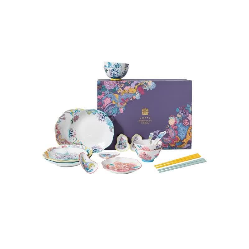 JOYYE Hand-Painted Floral Underglaze Ceramic 4-Person Dinnerware Set