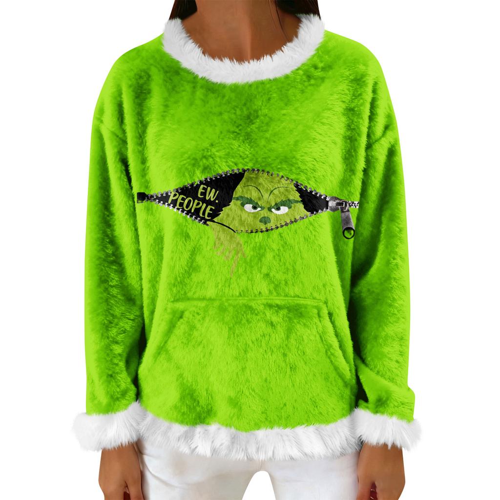 Women's Casual Fleece Sweatshirt  Long-Sleeve Round  Neck Casual Comfortable Loose-Fit Lightweight Women's Flannel Sweatshirt