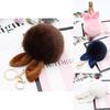 Elegant Pompon Fluffy Women Rabbit Ear Fur Ball Key Chain Rings Bag Keychain Pendant