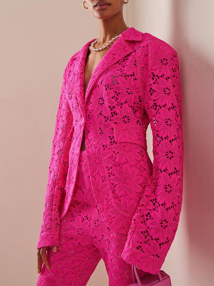 Available 2025: Stylish European & American Celebrity Slim Lace Pantsuit Set