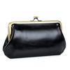 New European and American Retro Clip Bag, Simple Leather, Long Clutch Bag, Wallet, Clutch Mouth, Gold Storage Bag, Large Capacity