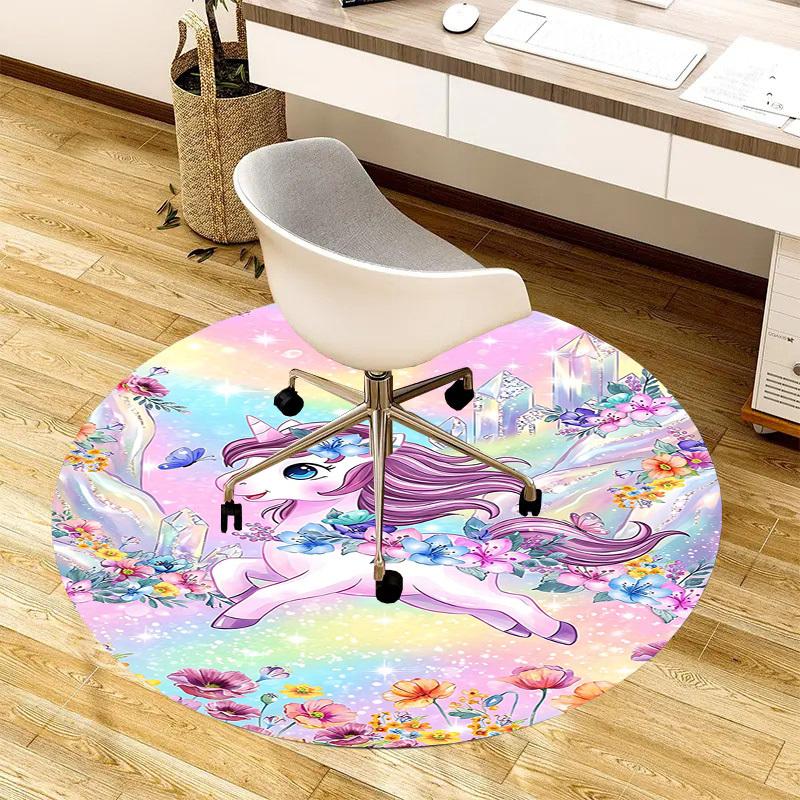 1PC Unicorn Flowers Non-Slip Floor Round carpet, Office, family, bedroom, Large Area Rug Indoor Rugs,  Durable Polyester-L0395