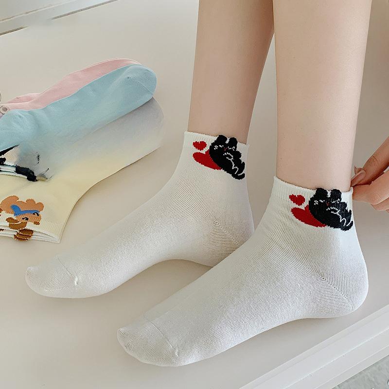 Cute Socks, Women's Spring and Autumn Short Socks, Cotton Socks, Cartoon Long Socks, Summer Thin Mid-calf Socks