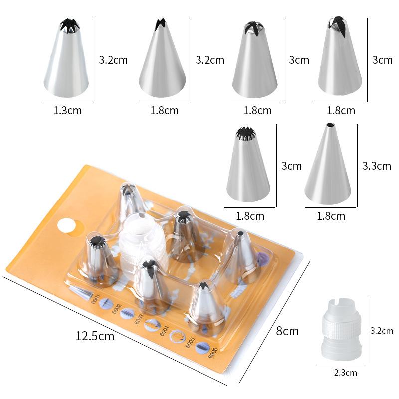 Amazon stainless steel piping nozzle set cake piping tool cream glue piping nozzle eva piping bag thickened (as the picture,7-piece suction card set)