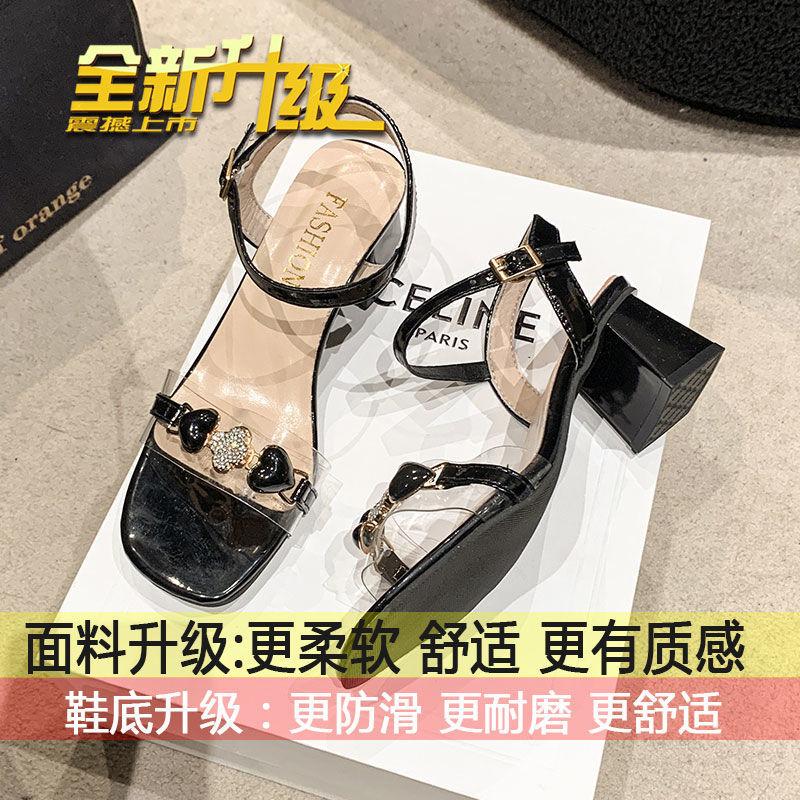 

One-word buckle with thick-heeled sandals for outer wear, new summer design, high-heeled rhinestone sandals, one piece for women s shoes 2025 35