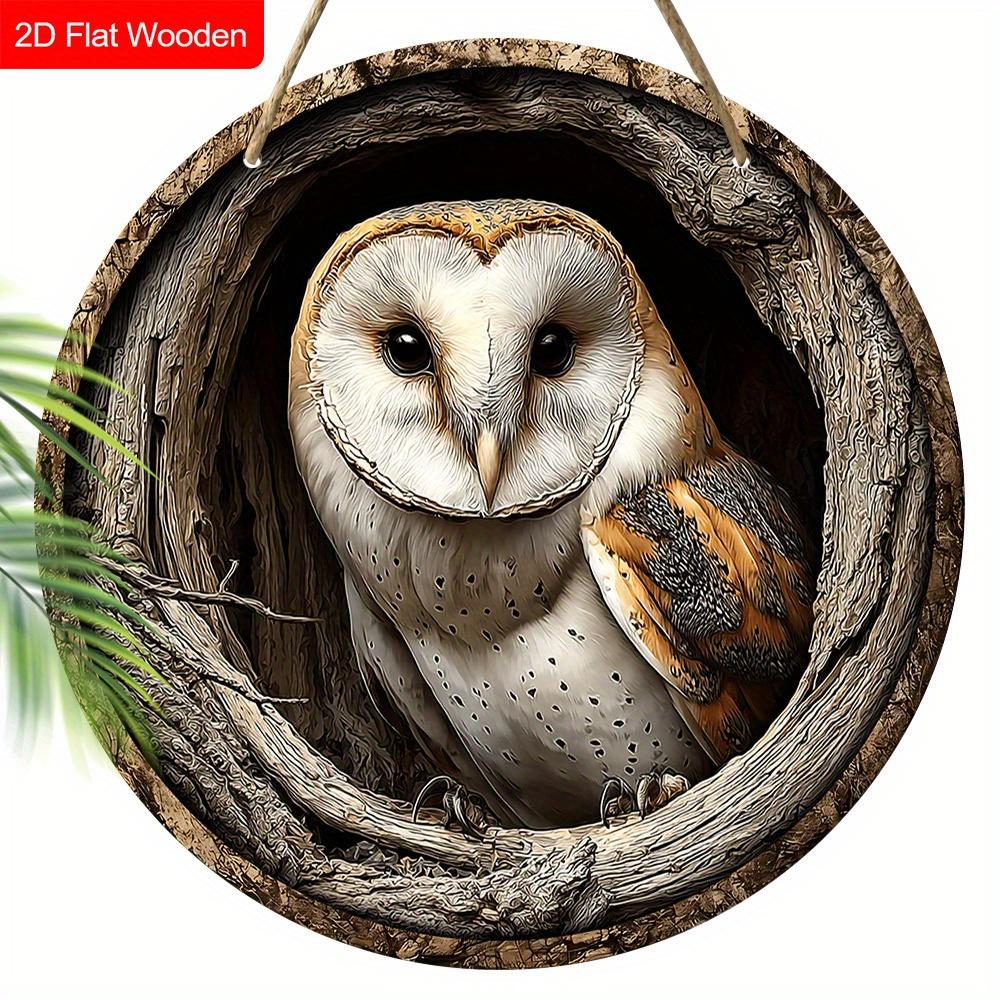 2D Flat 1pc Round Wooden Owl Tree Nest Decorative Art Sign, Art Hanging Home Decoration Wooden Sign, Wall Pediments with Owl Nest Design Element
