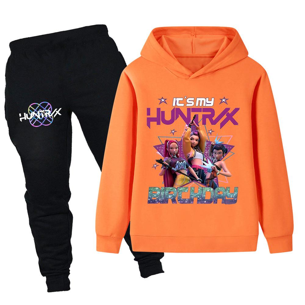 PB1240 Kinder Jungen Mädchen Kpop Mira Zoey Rumi Druck Langarm Kapuzenpullover Hose Hosen Kleidersets