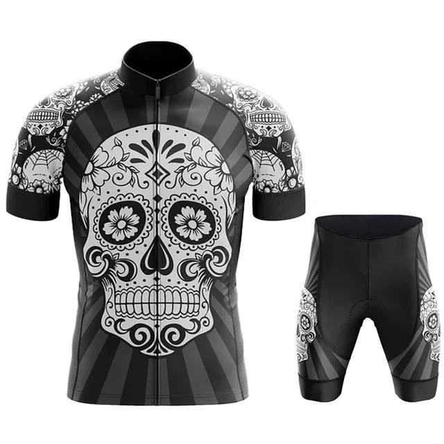 2026 Team Men Summer Skeleton Short Sleeve Cycling Jersey Set MTB Maillot Ropa Ciclismo Bicycle Wear Breathable Cycling Clothing