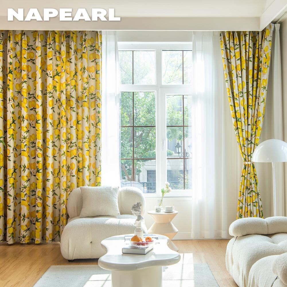 1 PZ NAPEARL 70-80% Tenda Oscurante Limone Modello Stampato Tenda per Bay Balcone Camera Da Letto Soggiorno Finestra Tende Decorazione Della Casa