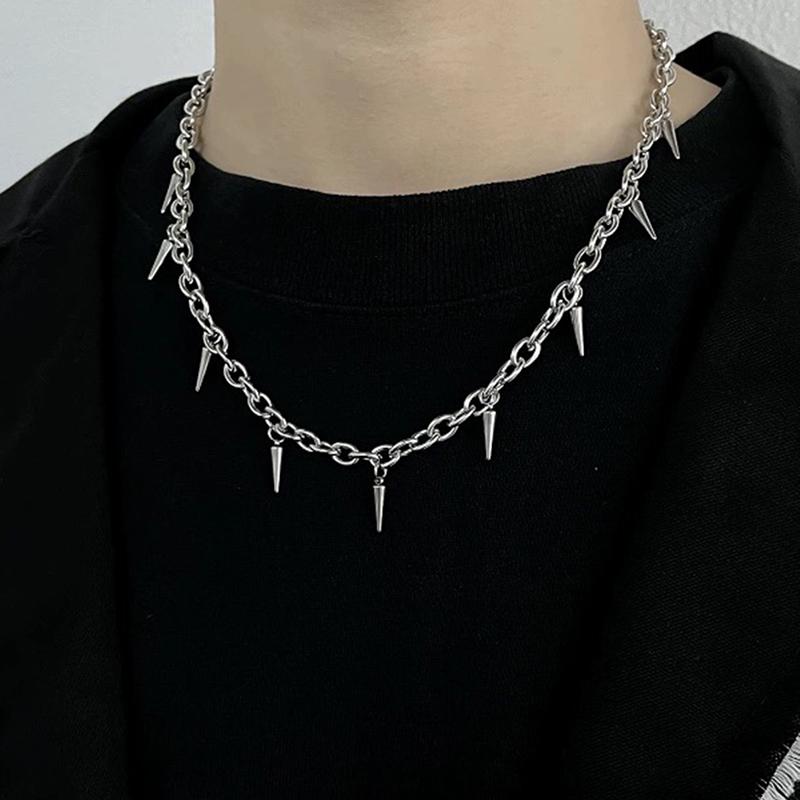 Stainless Steel Punk Aesthetic Stud Necklace Men Choker Cool Hip Hop Women Rivet Pendant Necklace Gothic Jewelry Gifts