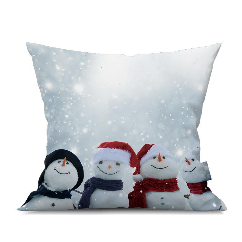 2022 New Christmas Snowman Peach Skin Pillow Case Cute Cartoon Waist Pad Back  Home Decoration