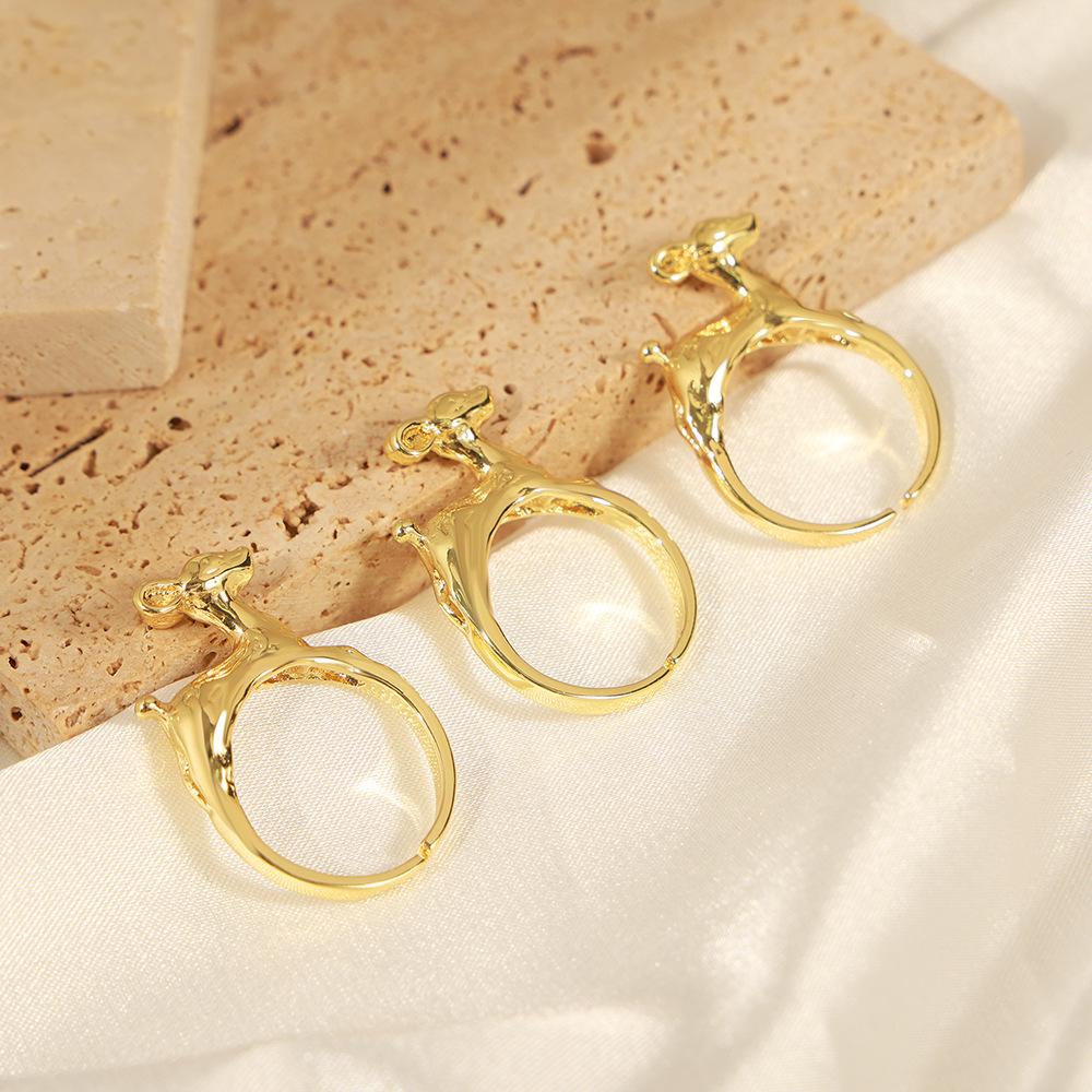 Trendy Open Hip Hop Little Deer Copper Ring, Cute Gold-Plated Animal Design for Couples