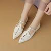 Xiaoxiangfeng Pointed Flat-bottomed Pearl Mary Jane Shoes Women's Niche Hollow Thong Belt Thick-heeled Low-heeled Shoes Single Shoes