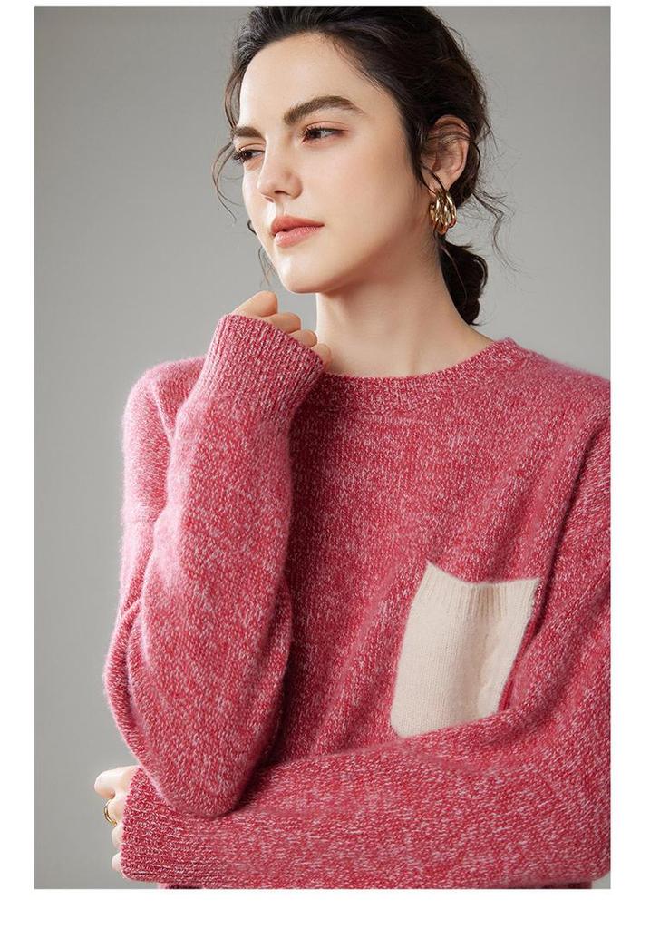 Merchant's Choice: Women's Thick Cashmere Floral Sweater - Autumn/Winter, Round Neck, Slim Fit, Loose Knit
