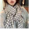 Korean Style Imitation Cashmere Plaid Scarf - Women's Warm, Thick, and Versatile Neck Warmer for Fall and Winter.