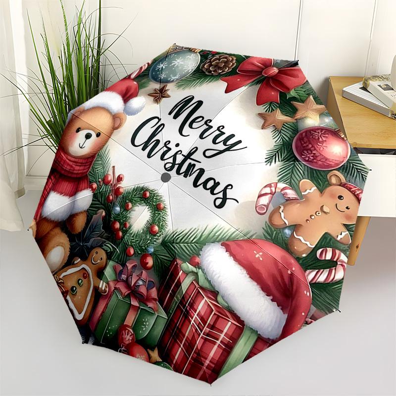 1 Stück Frohe Weihnachten! Automatisches Öffnungs-/Schließschirm mit faltbarem Design, 8-Speichen-Eisenrahmen, Outdoor-Schirm, Festliches Geschenk für Fans, Reisende, D