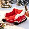 Washable Removable Base Kennel Christmas Sleigh Dog Bed with Non Slip Base, Plush Calming Pet Sofa High Resilience Foam Lounger for Indoor Outdoor,