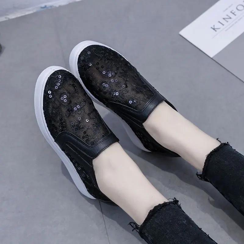 Fashion Women Footwear Whit Mesh Breathable High On Platform Slip Ladies Shoes High Quality And Low Price Summer 2024 Offer Urban Cheap