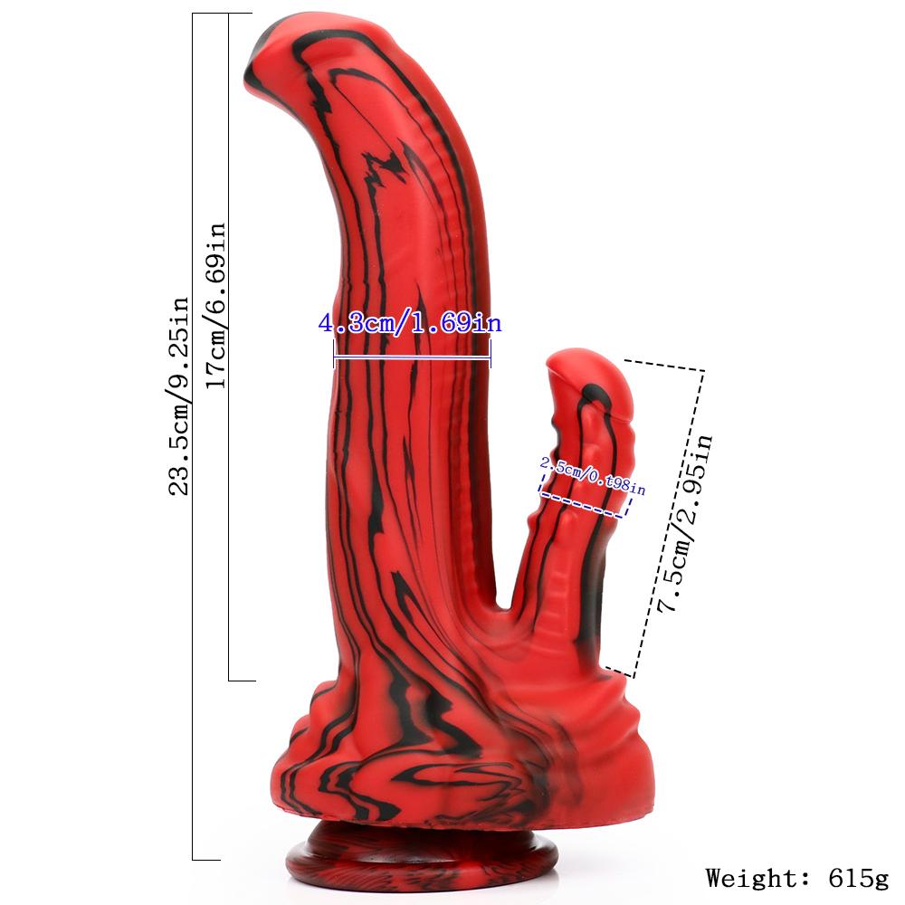 Rotschwarzer Silikon-Monsterdildos, Fantasie-Pferde-/Hundedildo mit Knoten, riesiger Schwanz, dicker Analpenis mit starkem Saugnapf