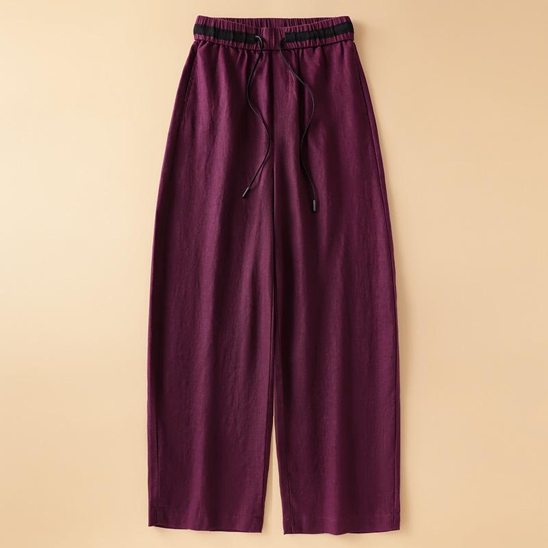 

Женские летние белые хлопково-льняные брюки-бананы с широкими штанинами 2025 - Свободные, стройнящие, драпирующиеся, повседневные XL фиолетовый