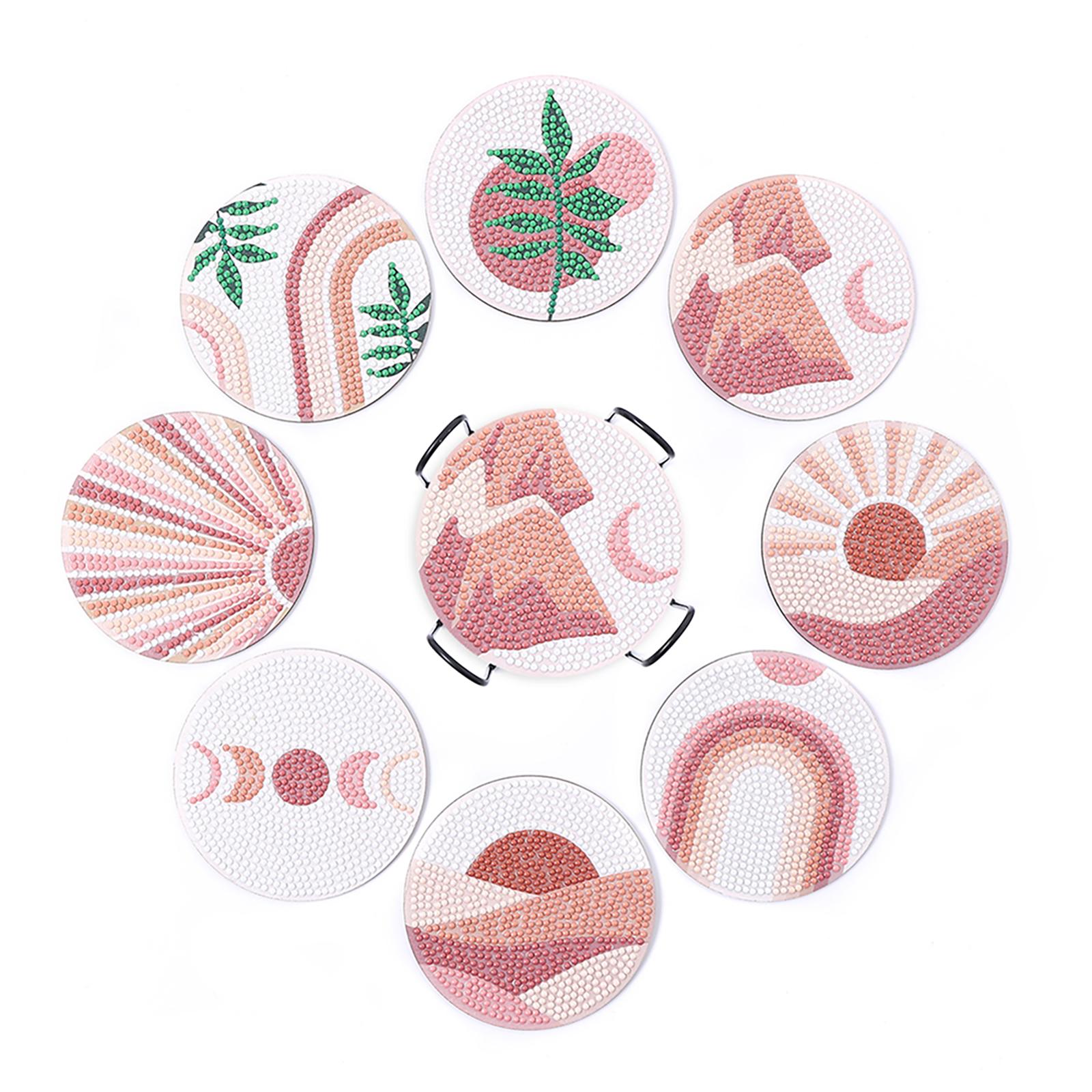 

8pcs Diy Coaster With Holder Sun Moon Landscape Pattern Acrylic 5d Art Cup Coaster Kit as shown