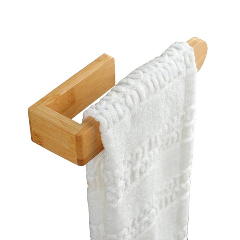 Auto Adhesive Bamboos Towel Holder Wall Mounted Bathroom Storage Shelf for Towels Robes Durable Design