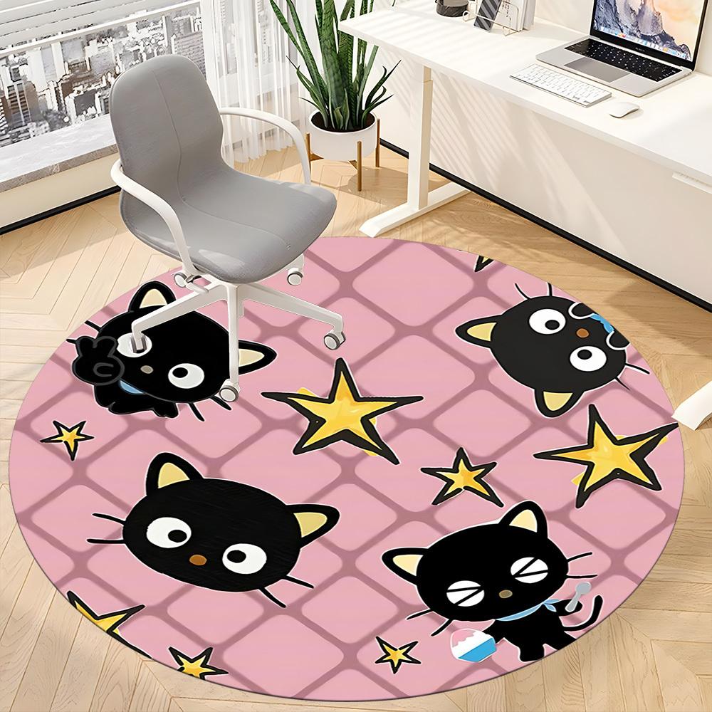 1pc Black Cat Stars Office Round Area Rug, Under Office Chairs Bedroom Living Room Home Decor, Room Deco, Available In Various Sizes