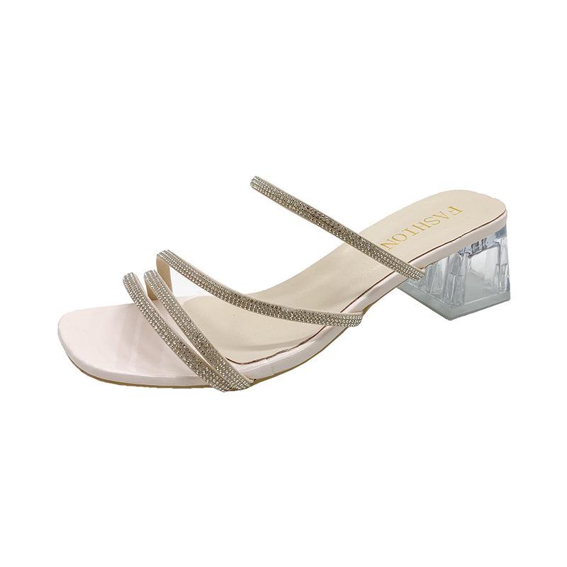 

Лето 2025 года, новый стиль, однотонные женские тапочки большого размера с толстым каблуком и круглым носком 42 белый