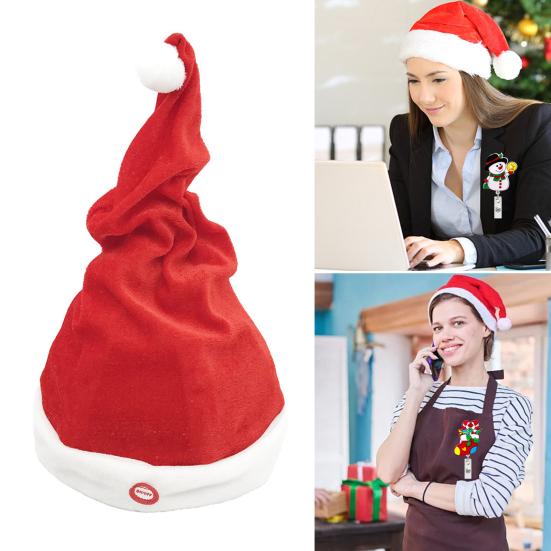 Electric Christmas Hat Plush Singing Dancing Santa Hat Funny Light Up Swing Velvet Hat