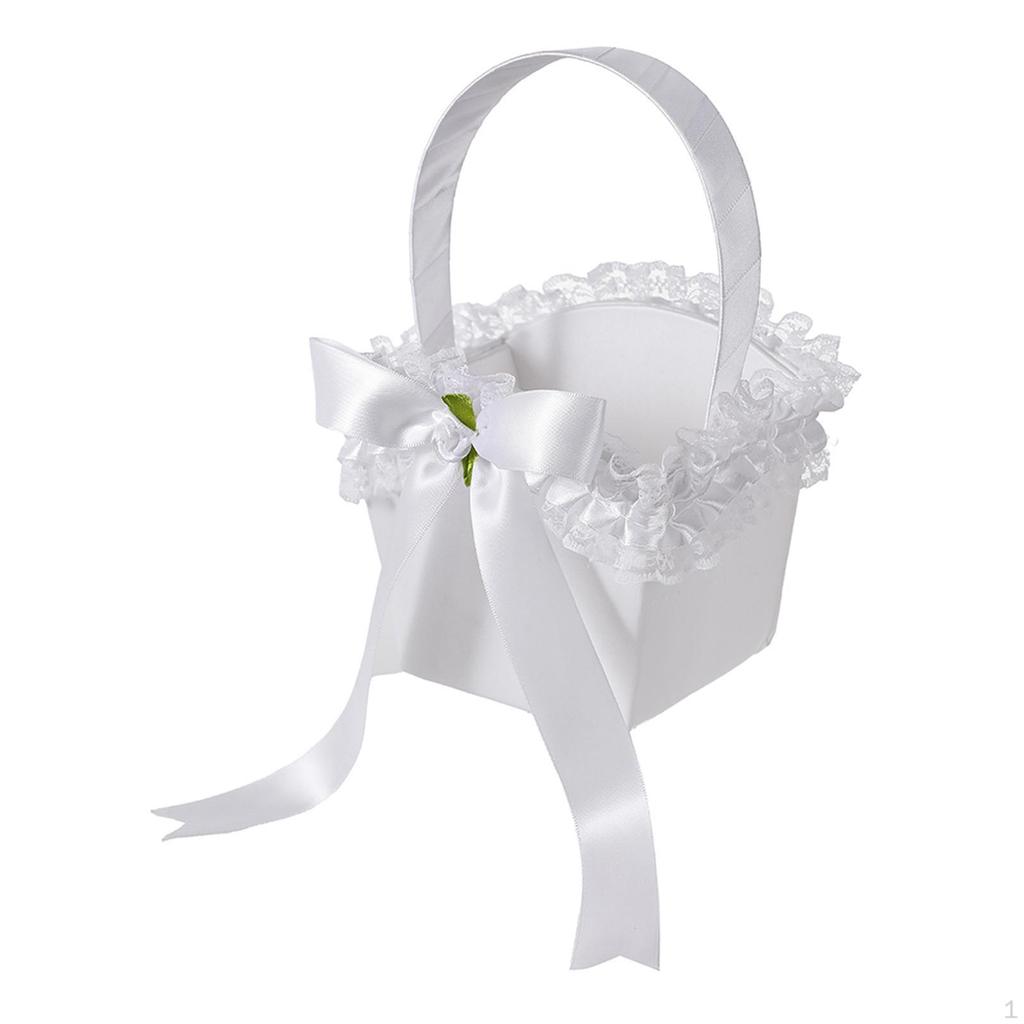 Flower Basket for Wedding with Handle And Ribbons, Gift Girl Bridesmaid