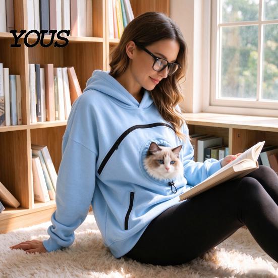 Hands Free Pet Carrier Cat Dog Hoodies for Men Women, Puppy Kitten Carrying Sweatshirt with Hoodie Zippers, Large Pocket Pullover Top, Unisex Kangaroo