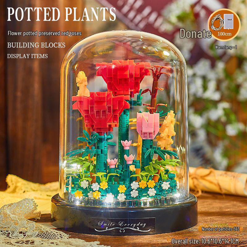 Belledi Eternal Flower Building Blocks: Handmade Educational Toy Bouquet for Valentine's Day Gift