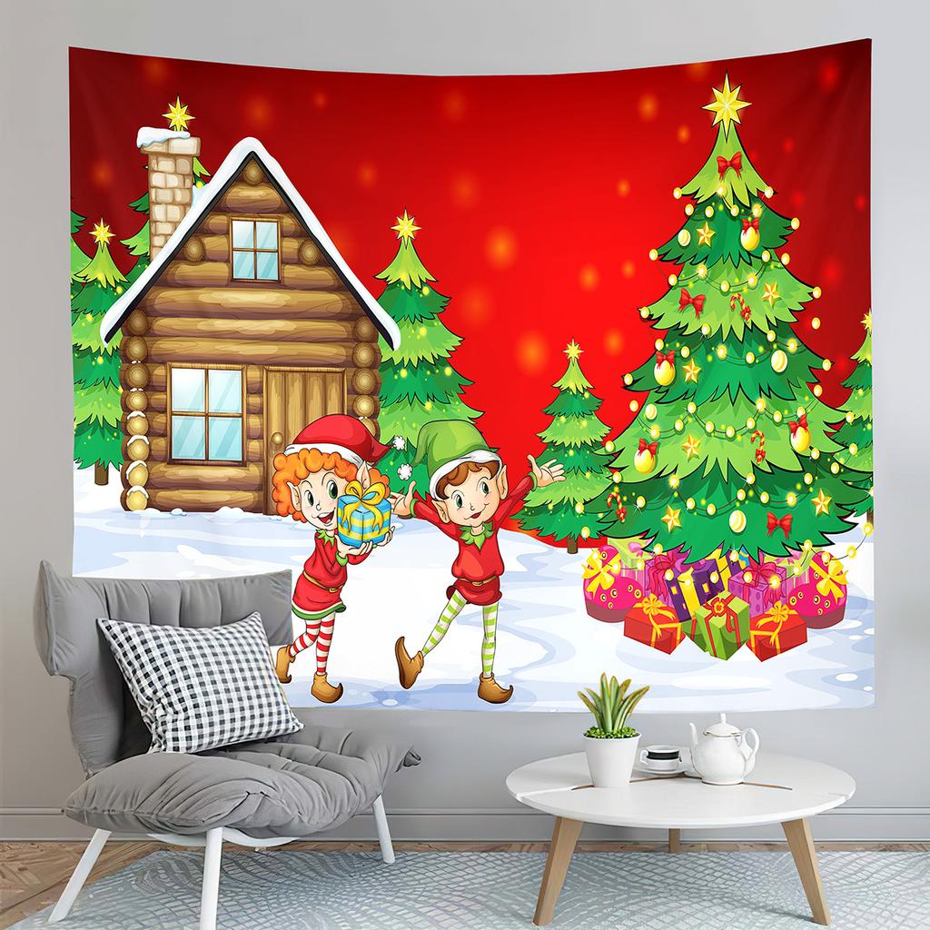 Christmas Tapestry Santa and Reindeer Delivering Gifts Tapestry Home Living Room Bedroom Dorm Wall Hanging Decorative Blanket