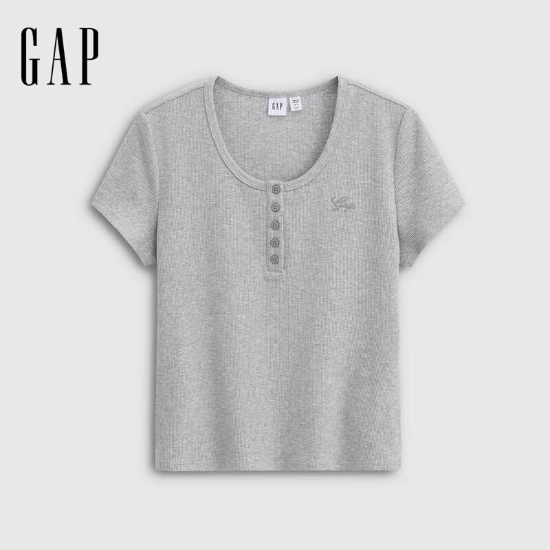 GAP Women s Logo Floral Embroidered Henley T-Shirt XS