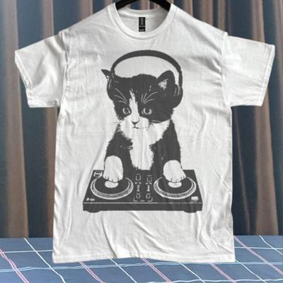 T-shirt Graphique Unisexe DJ Chat Rétro Drôle S-5XL