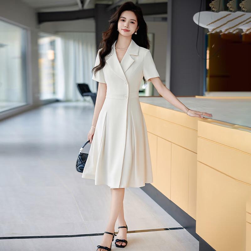 Women's Short Sleeve Lapel A-line Suit Dress