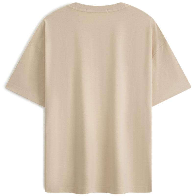 Calvin Klein Unisex Letter Logo Print Loose Round Neck Short Sleeve T-Shirt Unisex Tops Light-Khaki J400322ACI